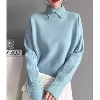 【羊绒羊毛】纯色羊绒打底衫女秋冬加厚翻领毛衣宽松内搭气质上衣