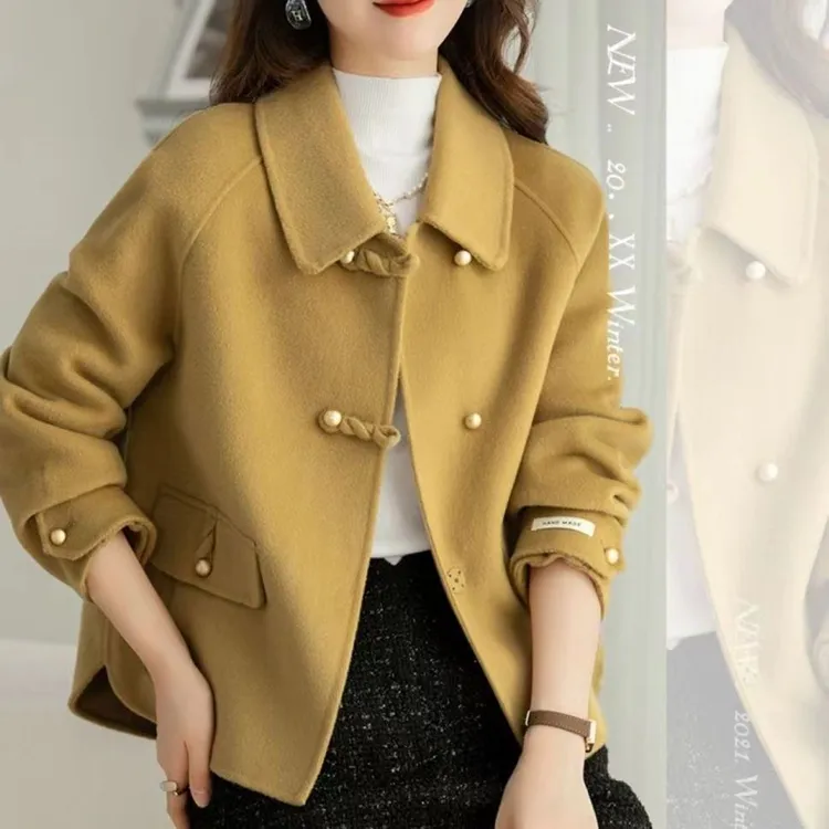 2025春秋季短款小个子双面绒外套女新款双面呢子大衣韩版秋冬外套