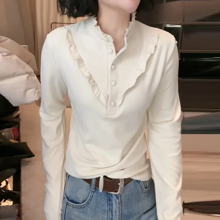 冬款荷叶领设计感时尚百搭长袖显瘦上衣款女LK2500802