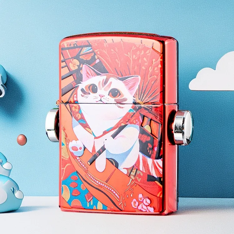 首领新款旋转陀螺招财猫打火机创意卡通个性礼盒包装送男友礼品