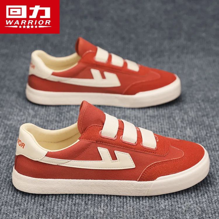 回力帆布男鞋2025新款冬季百搭红色休闲布鞋一脚蹬潮鞋魔术贴板鞋