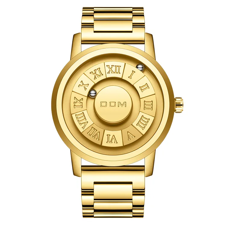 新款炫酷潮流腕表时尚个性黑科技全金色磁力防水钢带男表1345