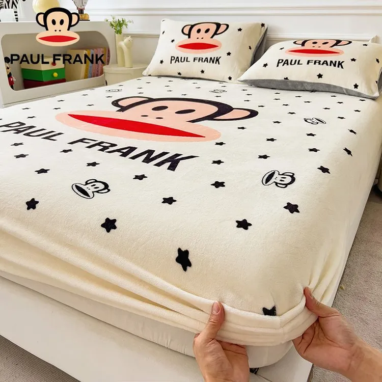大嘴猴牛奶绒床笠加厚单件冬天加绒床套席梦思床垫保护套防滑床单