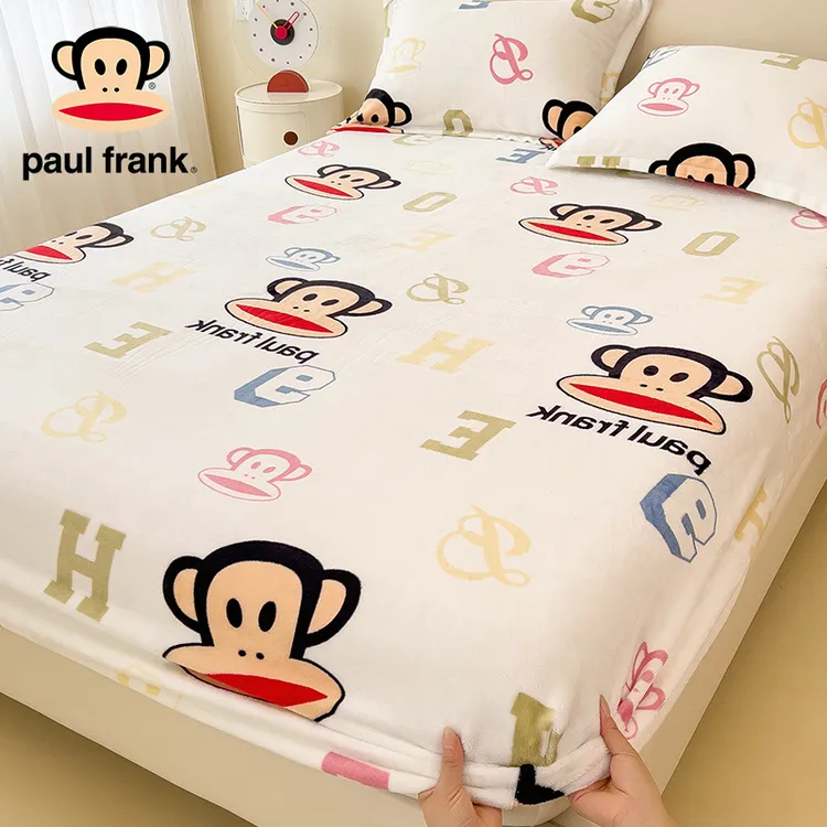 大嘴猴卡通牛奶绒加厚床笠单件冬天珊瑚绒床罩套床垫保护套全包单