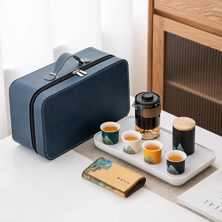 御泥陶瓷便携式露营茶具套装户外车载旅游高档防烫干泡茶具快客杯