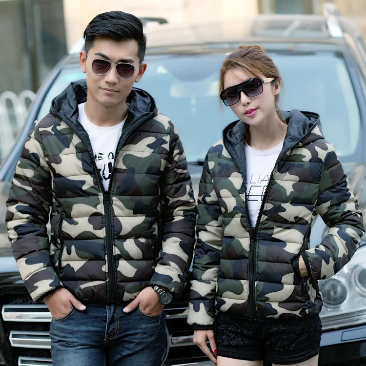 防风连帽大码棉衣女情侣冬迷彩短款外套bf男韩版宽松防寒户外棉服