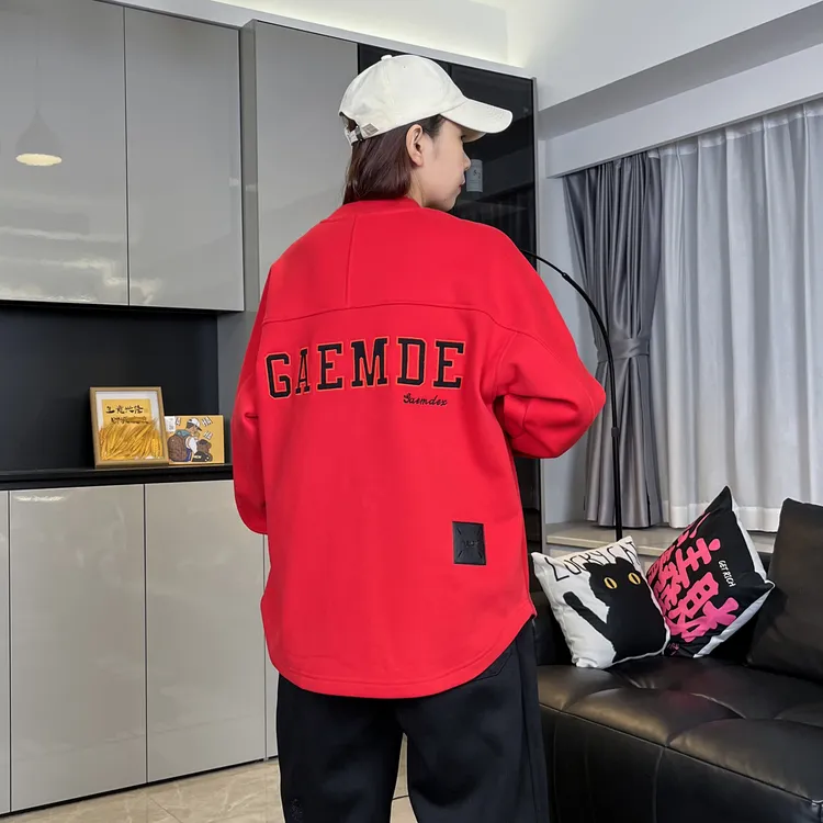 秋冬重磅T情侣加厚加绒时尚经典刺绣宽松纯色绒感卫衣长袖打底衫