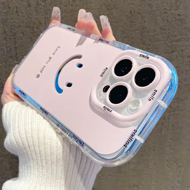 适用于苹果15promax手机壳ins粉色治愈笑脸iPhone14pro彩绘高级感