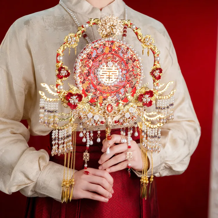 新款秀禾团扇新娘结婚手工diy材料包送礼出嫁婚扇中式婚礼手持扇