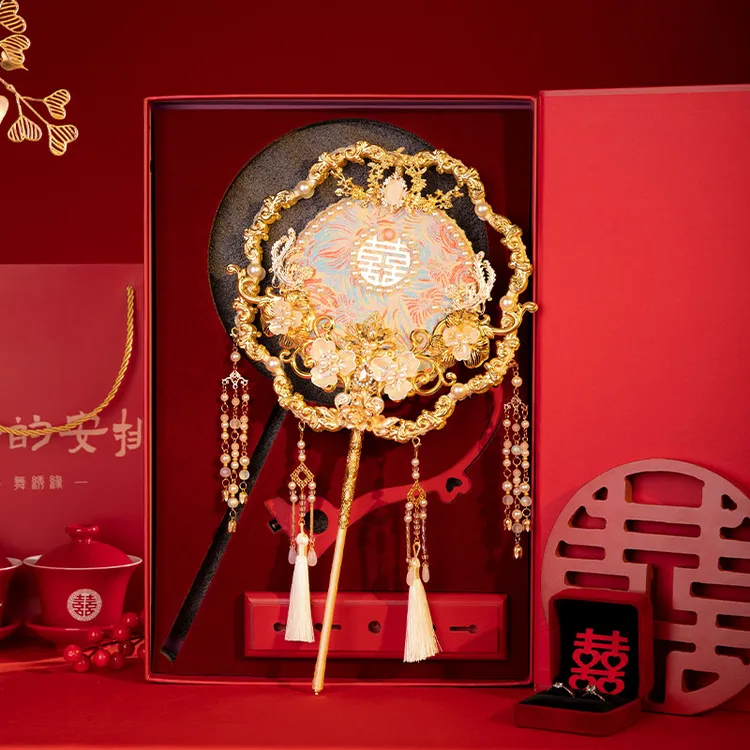 新娘结婚秀禾婚扇中式高级质感遮面成品扇团扇   重工手工diy喜扇