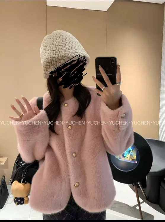 时尚简约小香风圆领短款外套女秋冬气质百搭毛毛2025新年战袍