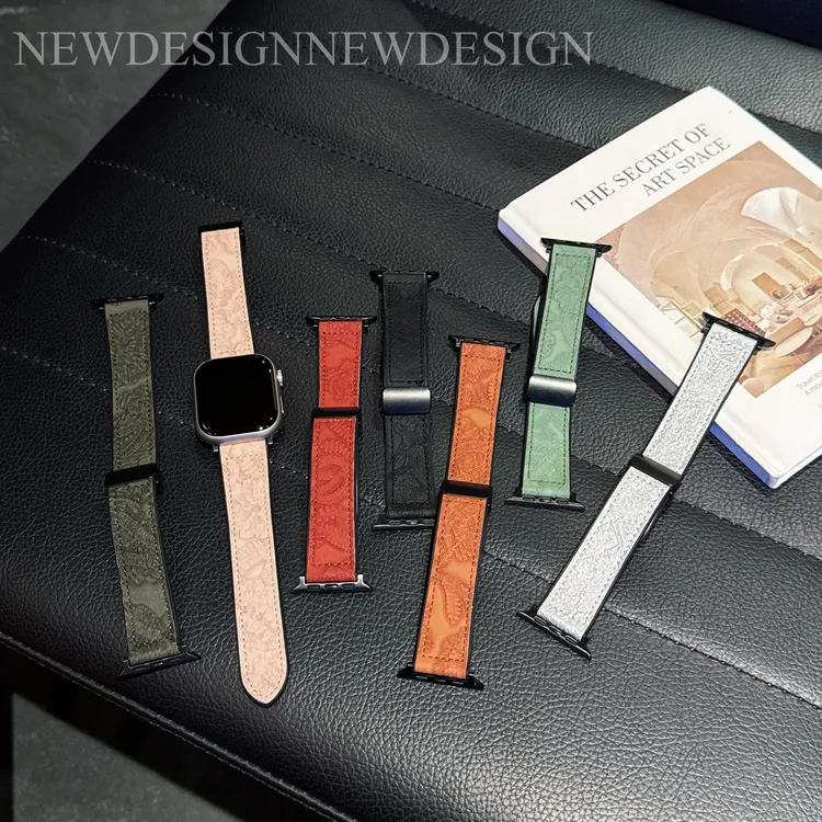 适用苹果手表带iwatch ultra复古皮质applewatchs11/10/9磁吸女款