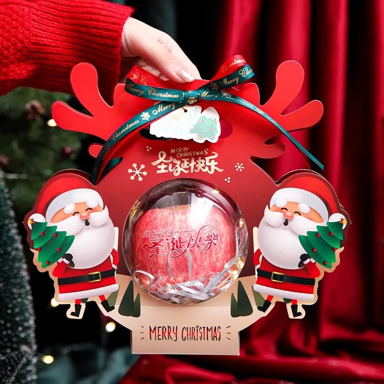 圣诞苹果盒平安夜平安果圣诞果包装盒透明手提礼物礼盒礼品袋装饰