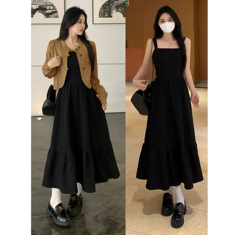 美拉德短外套连衣裙套装女早秋盐系穿搭高级感气质显瘦长裙两件套