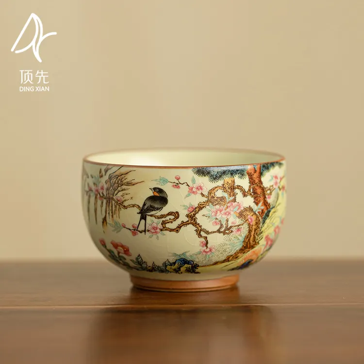 顶先 汝窑喜上眉梢茶主人杯高档陶瓷喜鹊登枝中式功夫茶具 A11509