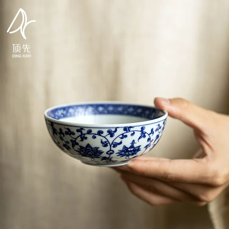 顶先 仿古青花缠枝莲普洱杯主人杯家用功夫茶具中式茶杯 A8539