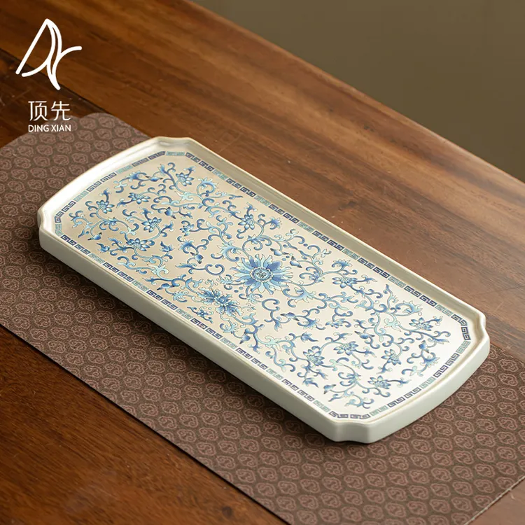 顶先 鎏银福运连连茶盘中式复古壶承家用干泡盘  A10853