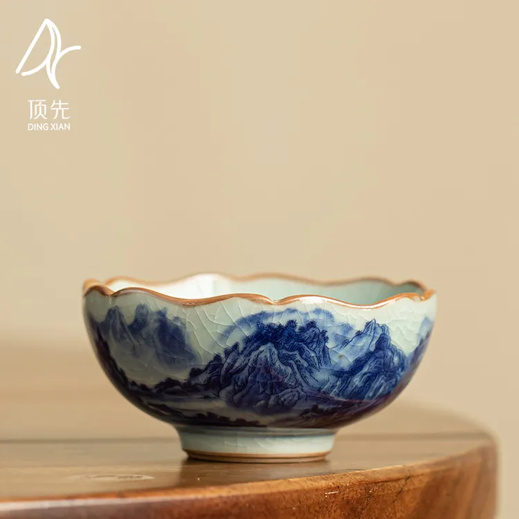 顶先 老陶泥千里江山主人杯复古客客杯功夫茶具品茗杯开片 A9338