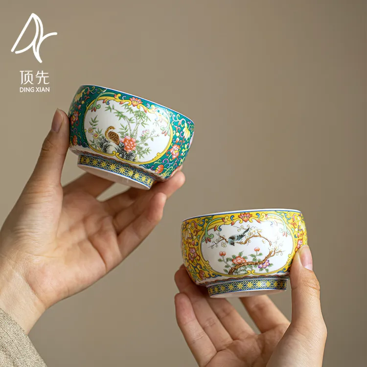 顶先 喜上眉梢开窗主人杯珐琅彩陶瓷品茗杯功夫茶具茶杯 A8347