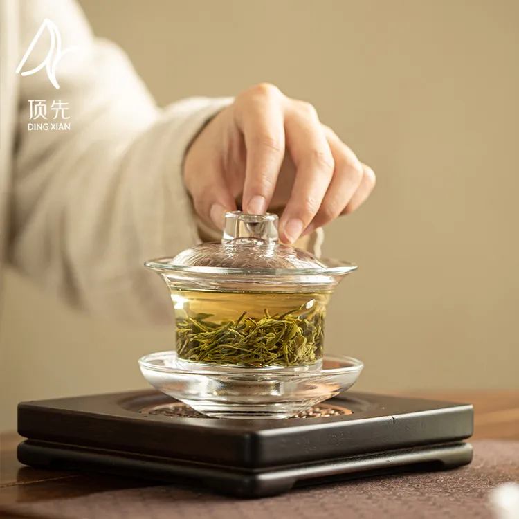 顶先 水晶玻璃耐热防烫盖碗家用功夫茶具加厚泡茶碗简约 A9462