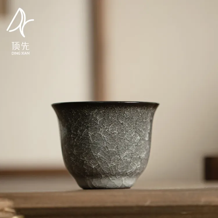 顶先 铁骨冰花遇水无痕茶杯陶瓷品茗杯功夫茶具主人杯复古铃铛杯