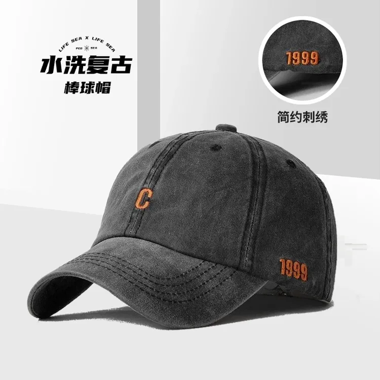 复古软顶做旧鸭舌帽韩版潮流水洗灰字母刺绣个性百搭显脸小牛仔帽