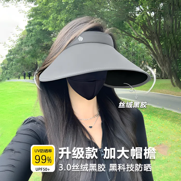 2025新款防晒帽女夏丝绒黑胶防紫外线遮阳帽大帽檐遮脸空顶太阳帽