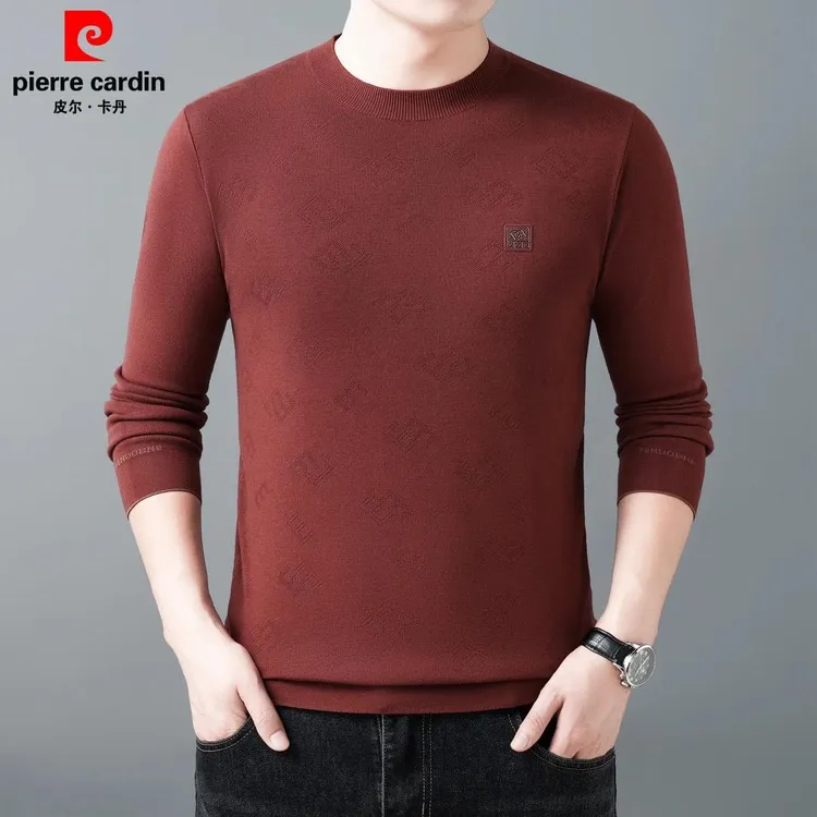 皮尔卡丹秋冬新款加厚羊毛衫长袖T恤男士休闲商务百搭针织衫毛衣