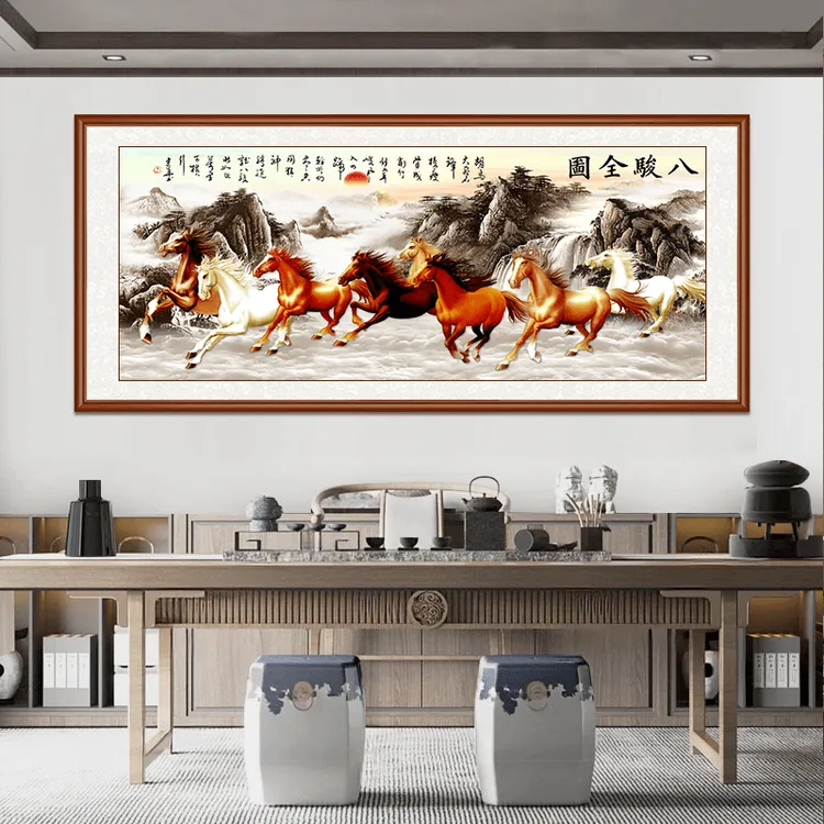 【八骏图】带框装裱  高清微喷挂画  马到成功装饰画