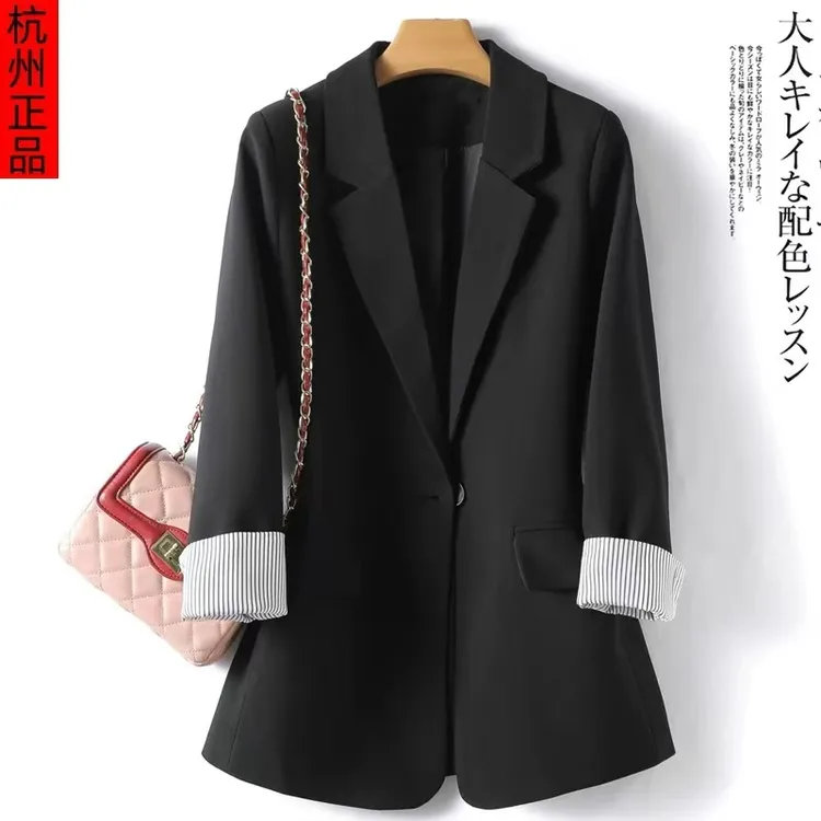 黑色韩版西装外套女2024年春季新款休闲高级感小个子气质西服上衣