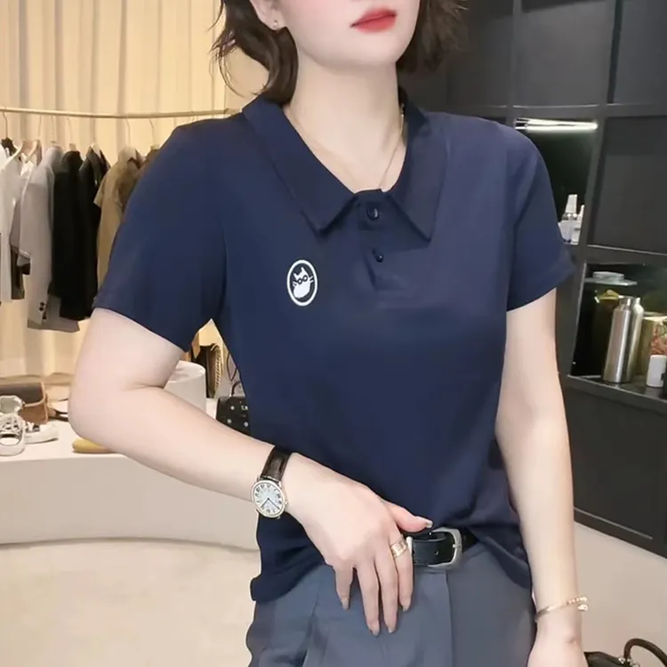 2024新款Y2560夏款POLO领设计感时尚百搭短袖翻领t恤显瘦上衣款女