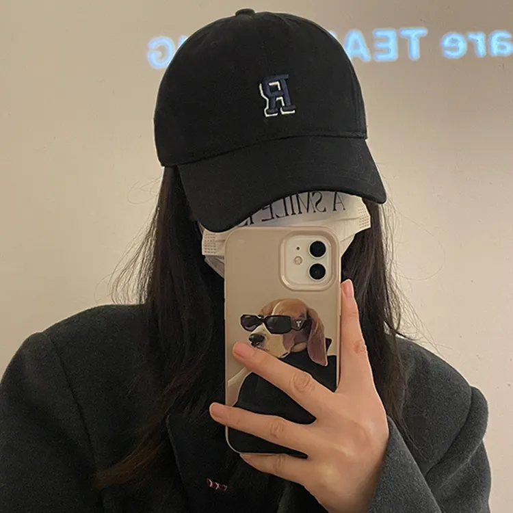 加深鸭舌帽女双r字母刺绣帽子情侣款显脸小ins大头围棒球帽男韩版