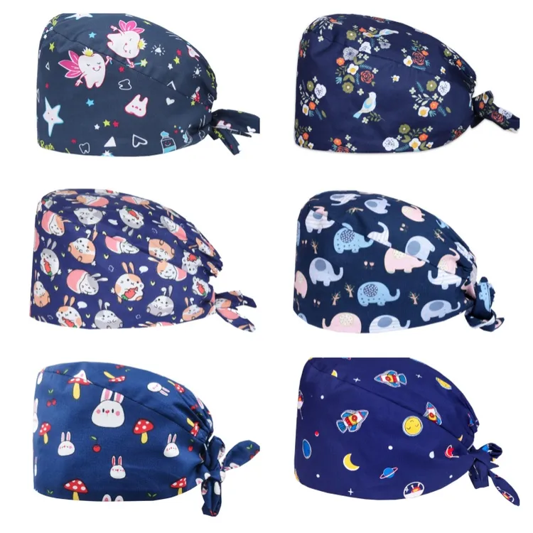 网红印花护士帽女防尘透气宠物口腔美容院诊所工作帽手术室帽吸汗