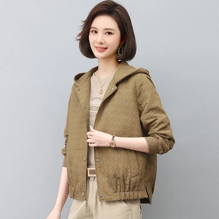 休闲连帽短外套女2023年春秋新款韩版中老年妈妈大码宽松减龄夹克