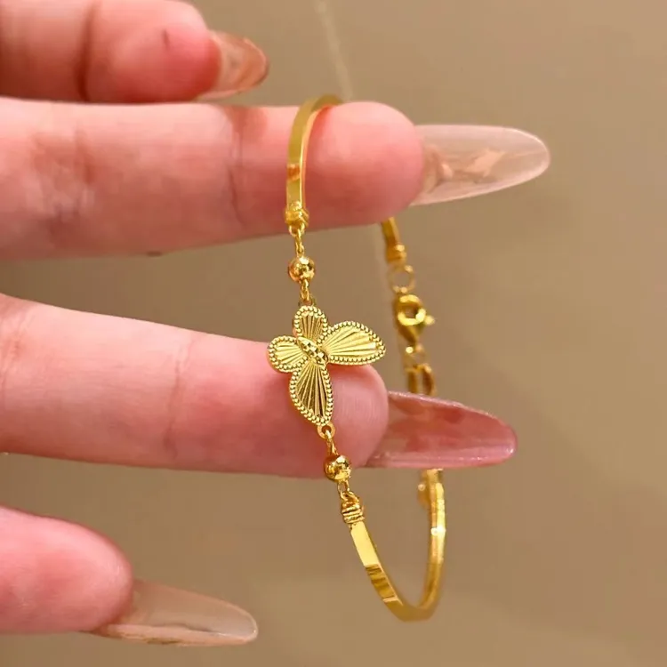 水贝黄金手链镭射蝴蝶手镯女新款999足金时尚气质 生日礼物送女友