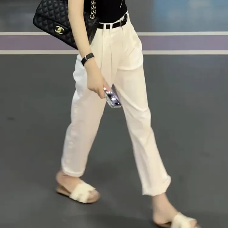 夏季薄款休闲裤子2024年新款显瘦白色小脚哈伦裤洋气高腰百搭显瘦