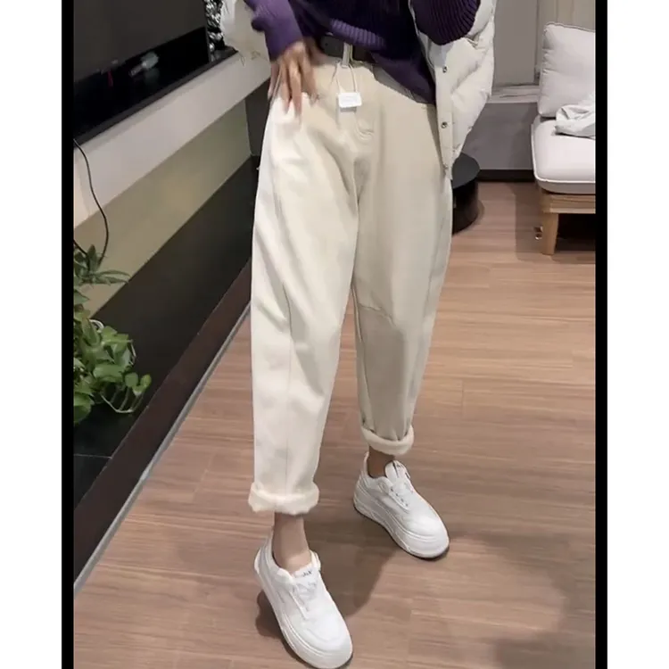 梨形显瘦大码加绒加厚哈伦老爹牛仔裤子女2025年春秋季新款九分裤