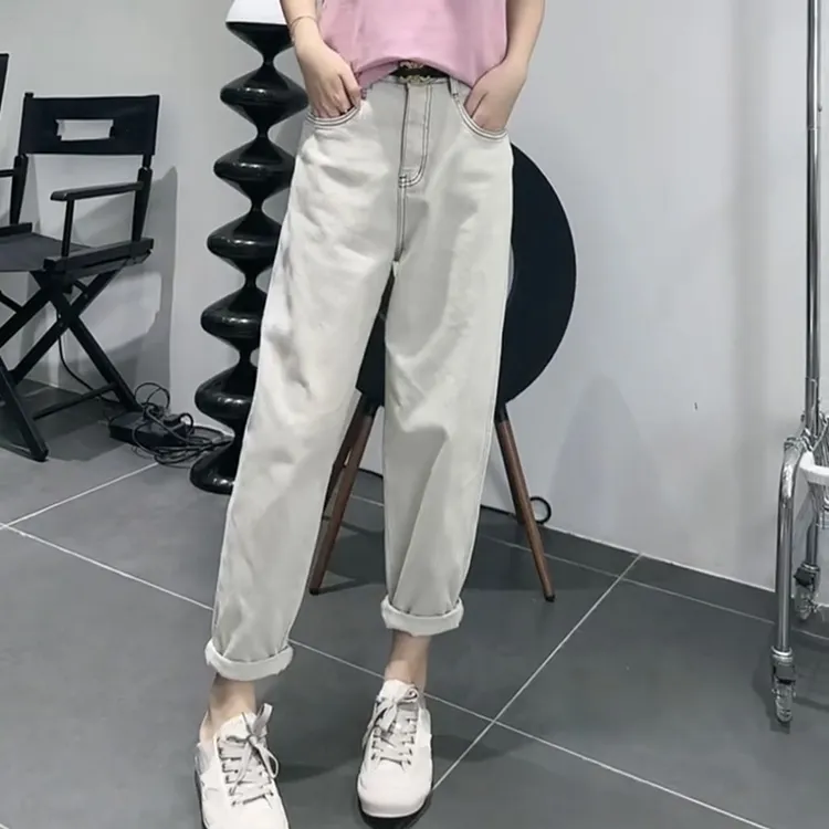 梨形显瘦大码女装春夏季薄款九分哈伦老爹牛仔裤子女士百搭休闲裤