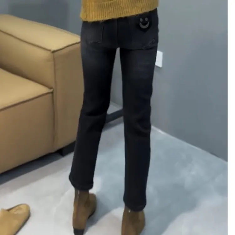 梨形显瘦大码九分直筒烟管牛仔裤子女2025年秋冬季新款加绒加厚