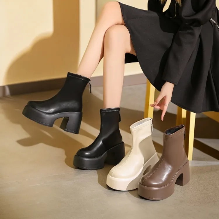 小个子增高马丁靴女新款秋冬季加绒靴子女厚底粗跟网红瘦瘦短靴女