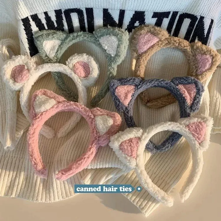 红新款秋冬可爱毛绒小熊耳朵发箍洗脸敷面膜发捆皮筋扎头绳2023年
