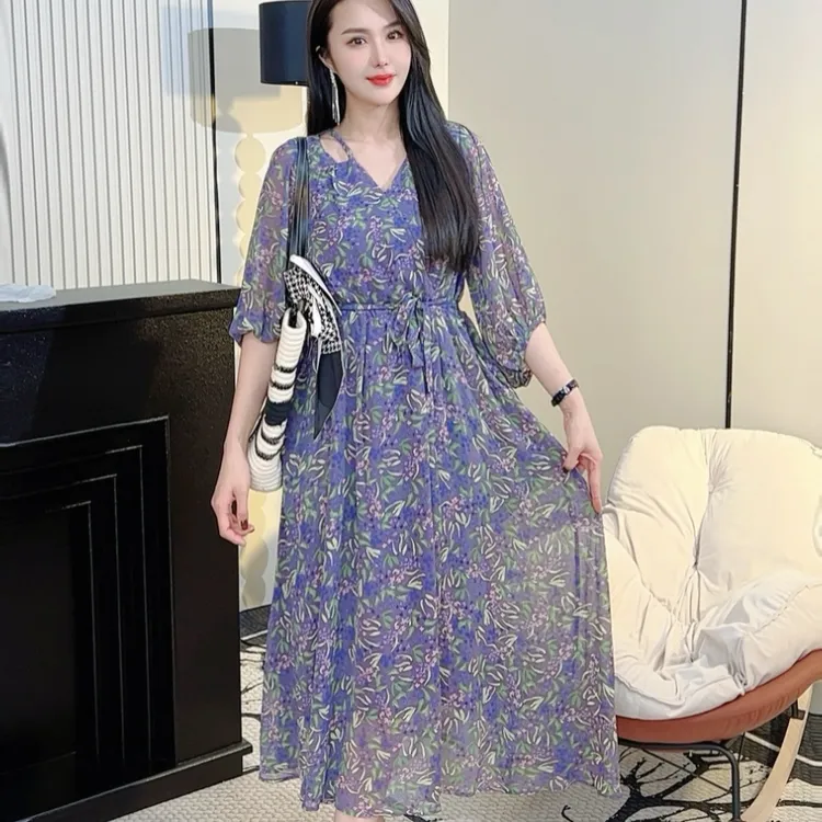 法式宽松连衣裙女装连衣裙法式裙子碎花显瘦气质长裙时尚裙子女