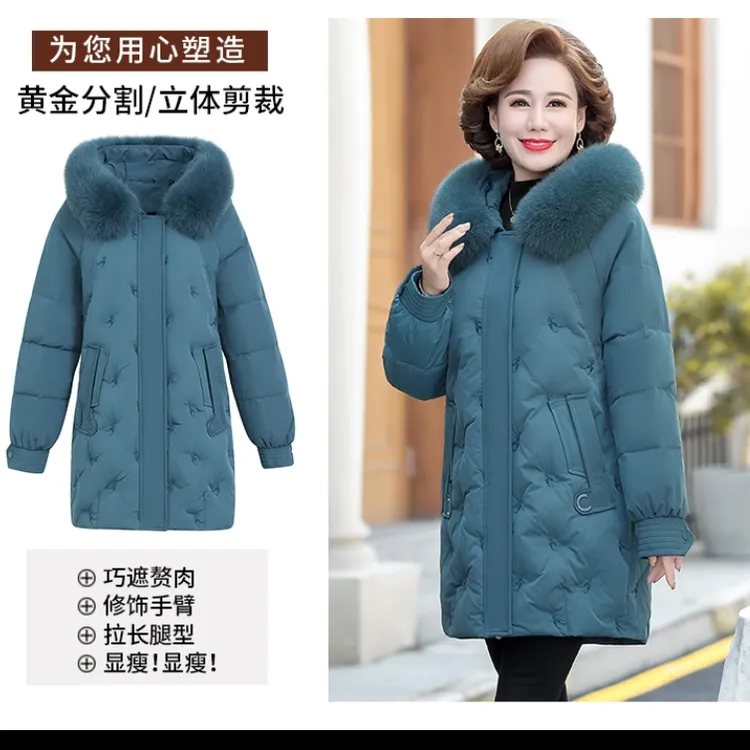2112羽绒服中老年女装妈妈装中长款冬季羽绒服真狐狸毛