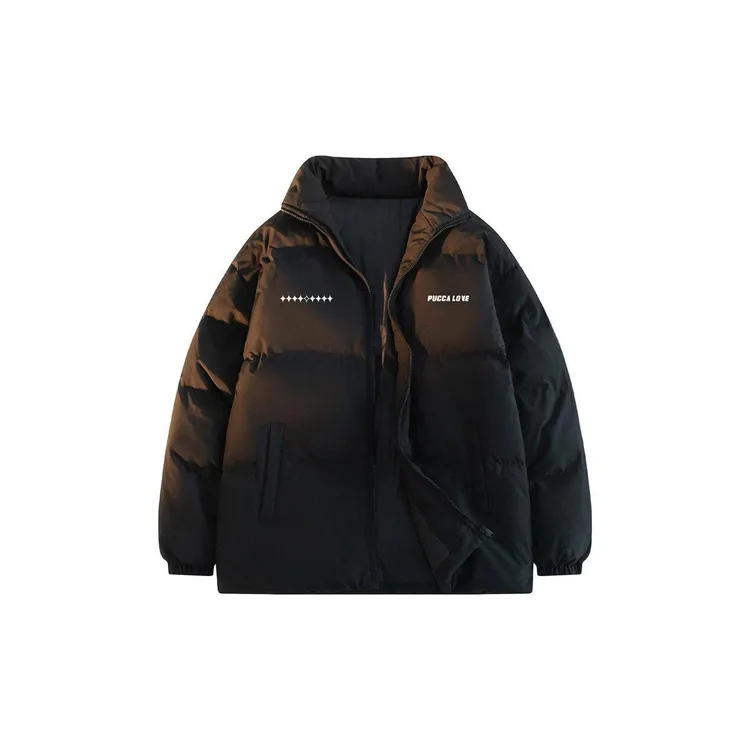 大码300斤宽松美式简约印花立领棉服男女冬季新款加厚保暖面包服