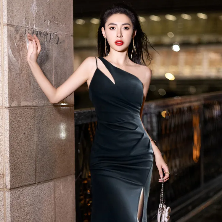 健康拉架布晚礼服气质名媛宴会低胸洋装连衣裙夜总会性感长裙女