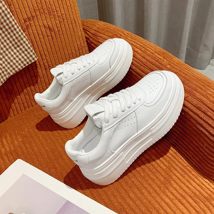 珂蝶娜真皮空军小白鞋网面厚底休闲鞋小个子女鞋5厘米2025新款