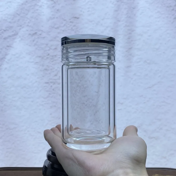 双层迷你玻璃杯小容量女士随手杯透明过滤花茶杯便携式车载水杯子