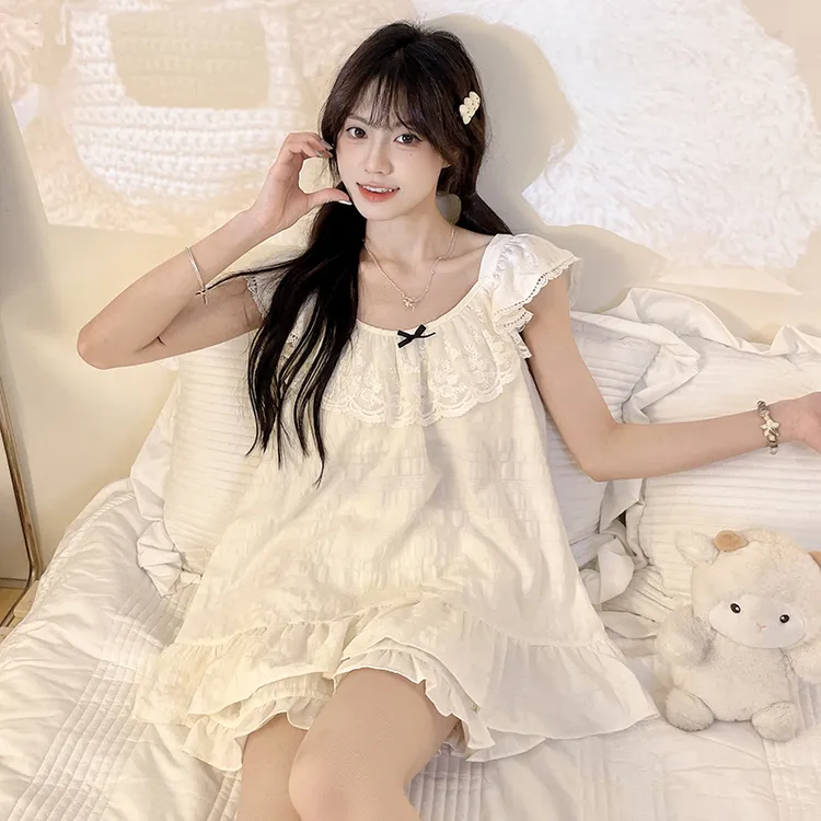 夏季吊带短袖睡衣女款薄款宫廷风甜美网红风梭织棉夏天短袖家居服