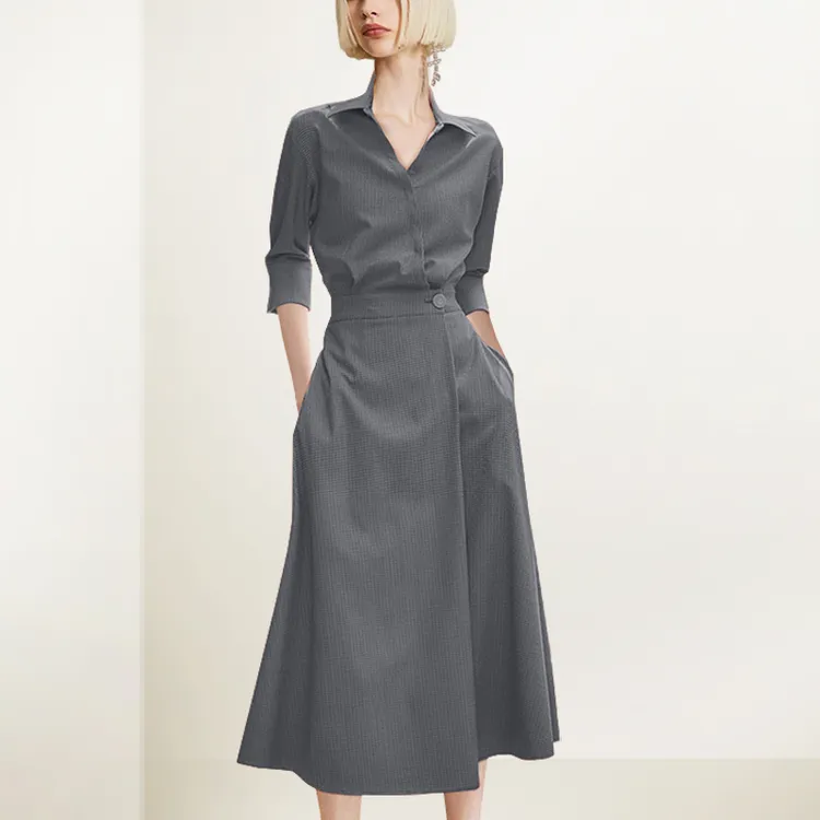 L593高级感衬衫连衣裙女2025年夏装气质显瘦通勤长款高端轻奢裙子