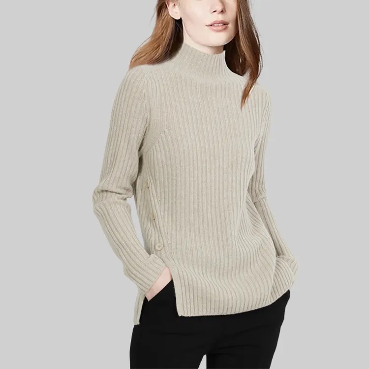 气质半高领针织衫毛衣女2025年冬季新款开叉设计感内搭显瘦上衣潮